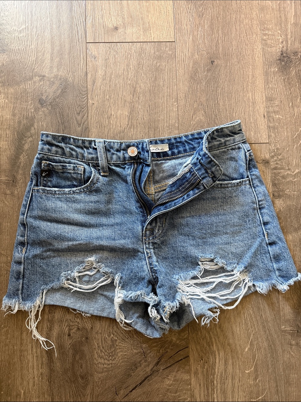 KanCan Distressed Light Blue Denim Shorts